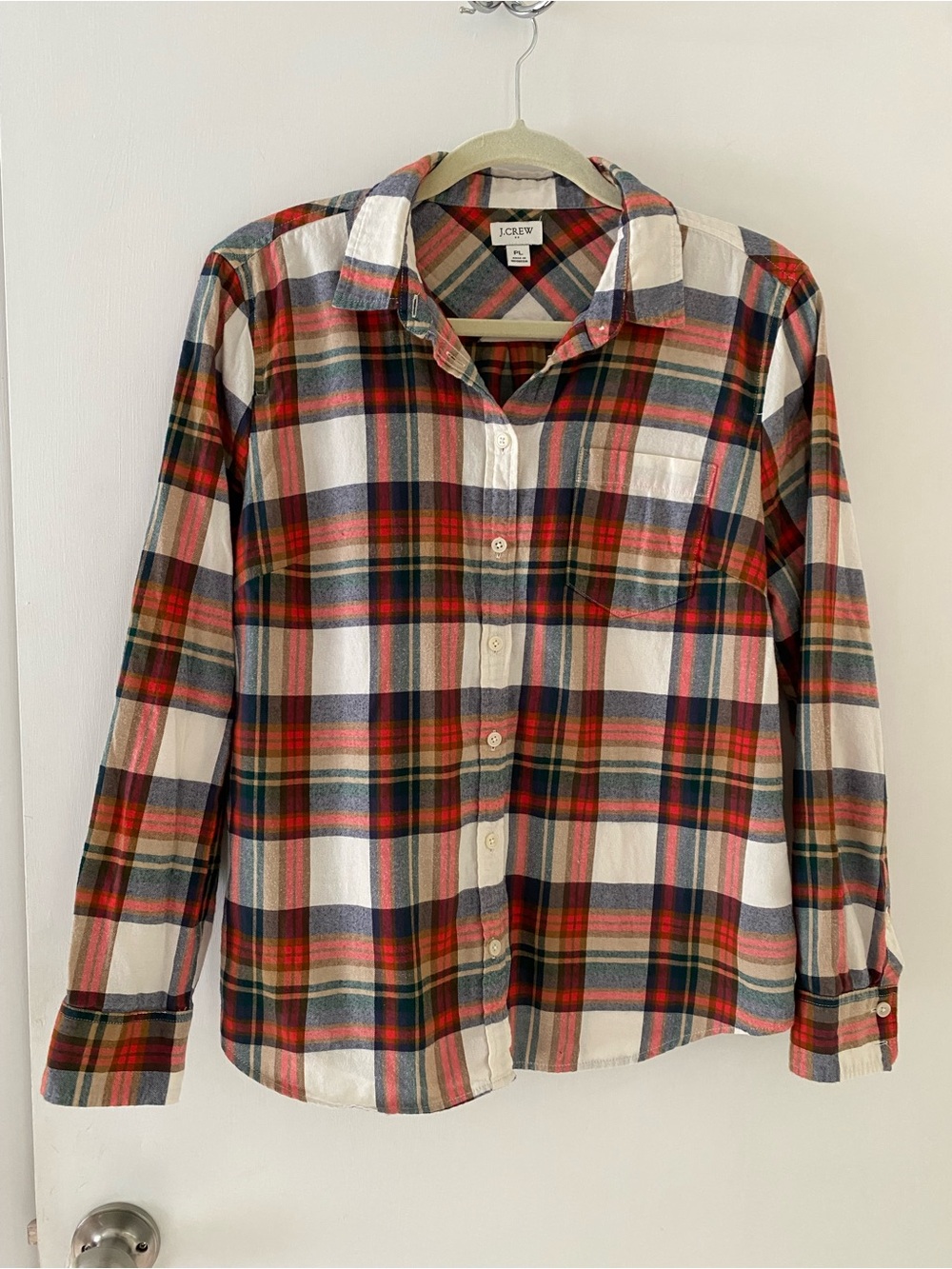 J. Crew Plaid Flannel Button-Down Shirt Cabincore Christmas Large Petite